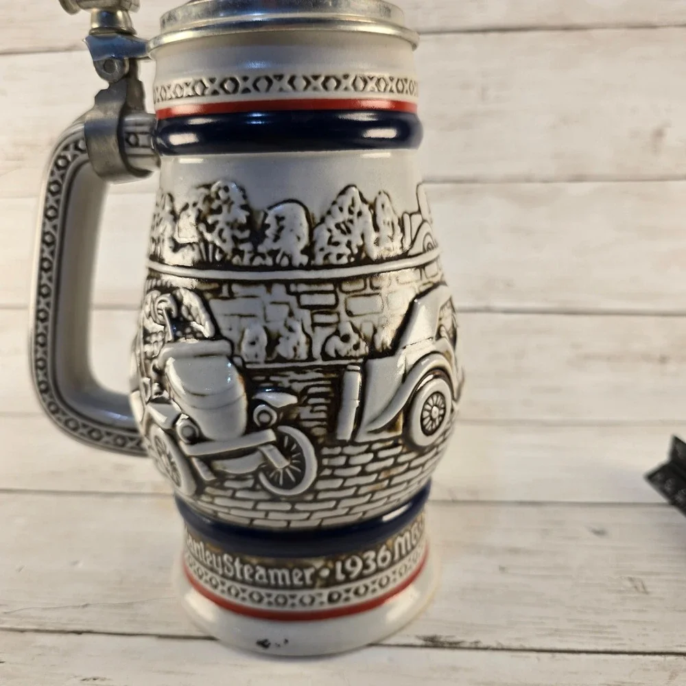Vintage 1979 Avon Antique Cars Beer Stein Ceramarte Brazil Ford Bugatti Stanley